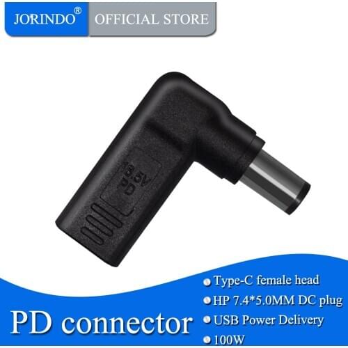 Laptop PD quick charge converter,Type-C female jack to DC7.4*5.0MM plug for HP notebook Power adaptor,100W,5A