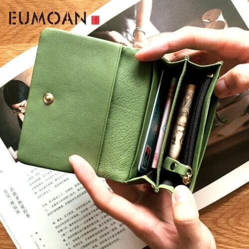 Leather wallet, womens small card bag, pocket clip, soft cowhide business card bag