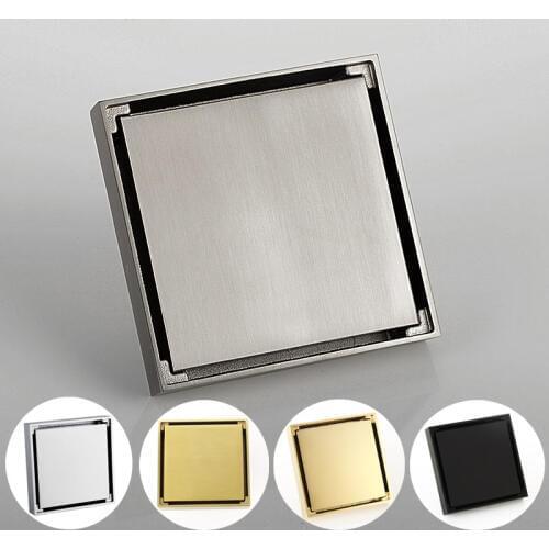 Brass Shower Drain Bathroom Floor Drain Square Bathroom Shower-Floor-Drain Tile Insert Chrome/Brushed Gold/Black/Gold/Brushed Ni