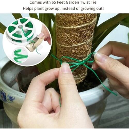 Moss Poles for Climbing Plant Coir Moss Totem Extension Pole Stick for Plant Support with 20M Garden Twist Tie 4 Pack