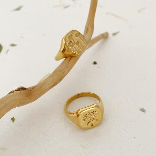 Monlansher Carved Bloom Flower Ring Gold Color Titanium Steel Ring for Women Vintage Statement Daisy Peony Rings Jewelry 2021