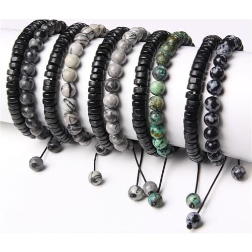 Set Bracelet Couples Distance Natural Alabaster Labradorite Stone Beaded Fashion Bracelets Men Women Elastic Rope Weave Bracelet