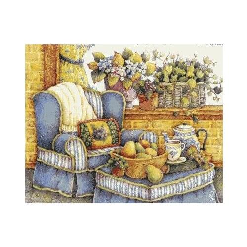 Mixed Stitch Fruits on the sofa in the living Embroidery Needlework 14CT Unprinted Cross Stitch Kits DIY Art Handmade Home Decor