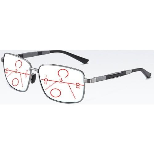 Al-mg Alloy Rectangle Oversized Men Progressive Multifocal Reading Glasses +0.75 +1 +1.25 +1.5 +1.75 +2 +2.25 +2.5 +2.75 To +4