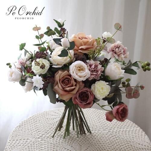 PEORCHID Ramo De Novia Vintage Wedding Bouquet Peonies Rose Artificial Bride Holding flowers Hand Bouquet Decoration 2021