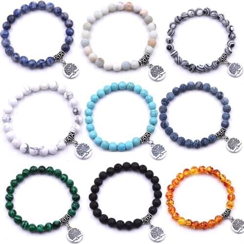 Natural Volcanic Stone Labradorite Bracelet Life Tree Pendant Turquoises Beads Women Multicolor Optional Suitable For Gifts