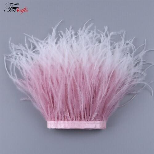 1M White Pink Ombre Fluffy Ostrich Feather Trims Ribbon Decoration Accessories For Clothes Needlework Feathers Home Deco Crafts