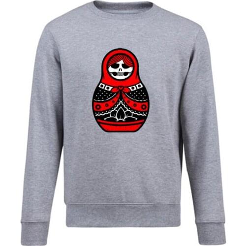 Russian Matryoshka Design Mens Unique Hoodie Black Red Skull Doll Print Coat pullover Halloween Apparel Sweatshirt Harajuku