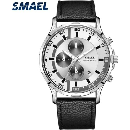 SAMEL Fashion Sport Watch For Men Leather Strap Top Brand Luxury Waterproof Chronograph Clock Casual Quartz Men Wristwatch 9601