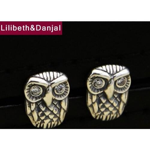 925 Sterling Silver Stud Earring Men Jewelry Vintage Owl Crystal rhinestone Earring Women Gift Fine Jewelry E1