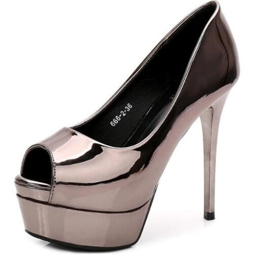 12.5CM Thin High Heels Shoes Women PU Slip On Peep Toe waterproof Classics fashion Dress Party Wedding salto alto feminino