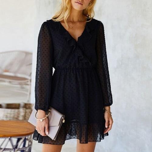 #H40 2020 Fashion Women Polka Dot Boho Ruffle Mini Dress V-Neck Party Dress Summer Beach Holiday Dresses Women A-Line Vestidos