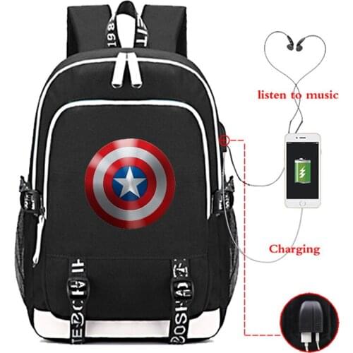Disney Captain America USB Backpack Oxford Waterproof Laptop Bags Student School Bags Bookbag Comics Teens Travel Bags Gift