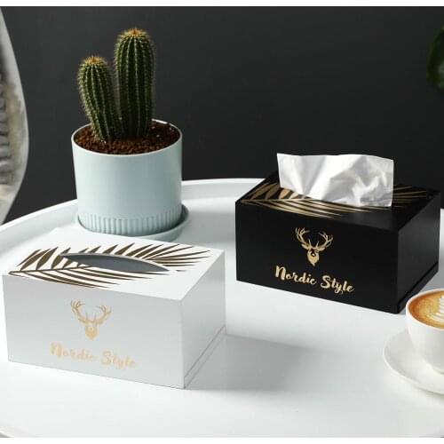 Nordic Elk Printed Tissue Box Wooden Coffee Table Carton Napkin Storage Box Home Car Napkins Holder Home Organizer Decor