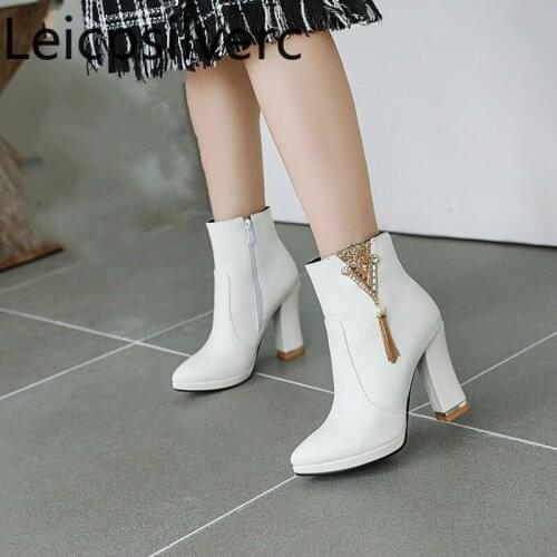 Womens Boots Autumn And Winter The New Pointed zipper Metal Decoration High heel Short tube Womens shoes plus size 34-43