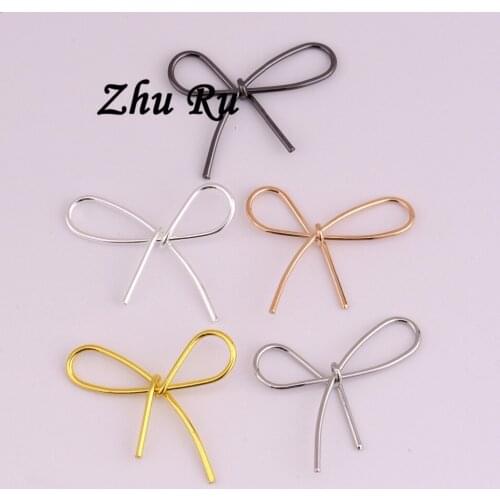 ZHU RU 10pcs/lot 22.5*21mm Antique Silver Color Bow tie Copper wire Manual bending twist DIY Jewelry Accessories components part