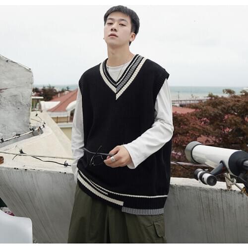 2020 Mens College Style V-Neck Cashmere Sweater Vest Sleeveless Fashion Pullover Wool Sweater Vest Male Clothes Knitting M-2xl