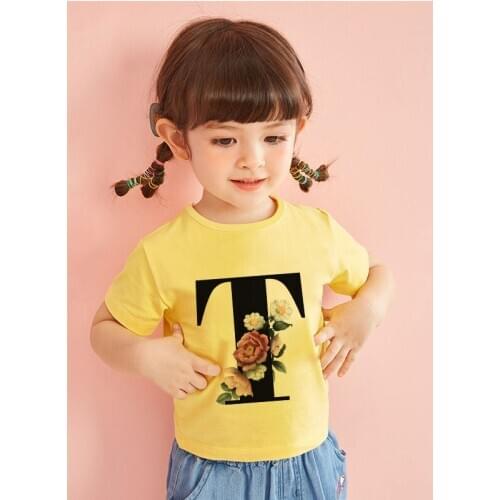 T-shirt Boys Cartoon Funny Vogue Baby Girl T Shirts Kawaii Letter Name Printing Kid Clothes Short Sleeve Casual Wear Aesthetics