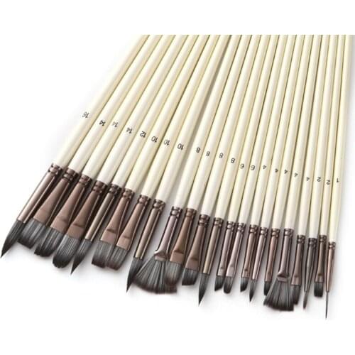 24pcs Nylon Hair Wooden Handle Watercolor Paint Brushes Pen Scraper Scrubbing Brush Set DIY Oil Acrylic Painting Art Craft