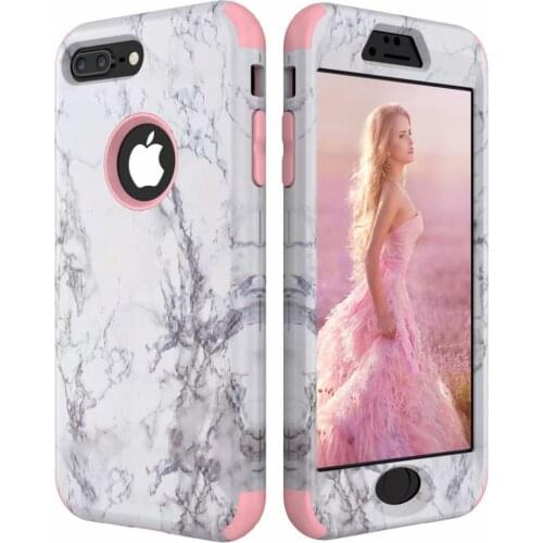 3 in 1 Bumper Marble Pattern Case for iPhone 12 11Pro Max X XR XS Max 6 6S 7 8 Plus Hard PC Silicone Heavy Duty Protection Cover