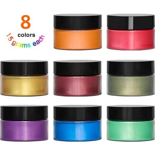 8 Colors 15g Mica Powder Pigment Pure Pearl Epoxy Resin ,Soap Dye Hand , Soap Making Supplies , Eyeshadow and Lips Makeup Dye