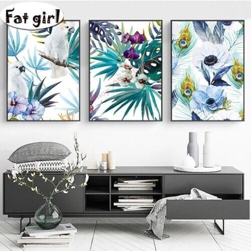 5D Diy Parrot Plant Leaves And Flowers Diamond Painting Nordic Wall Art Square Round Landscape Embroidery Mosaic Home Decor