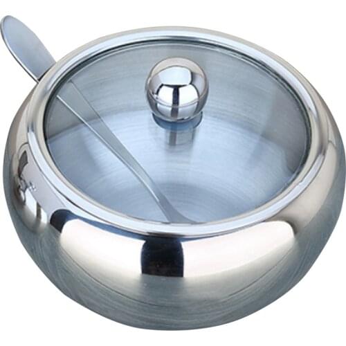 Seasoning Tank + spoon /set Household Thicker Stainless Steel tank Coffee Jam Lid Salt Spoon Bowl Sugar Box Kitchen Cooking Tool
