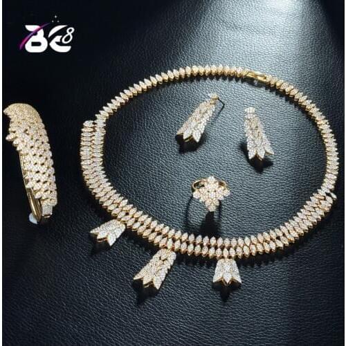 Be 8Fashion Micro Pave Cubic Zirconia Copper Jewelry Set for Women Tassel Pendant Necklace Bracelet Earring Set Bijoux FemmeS287