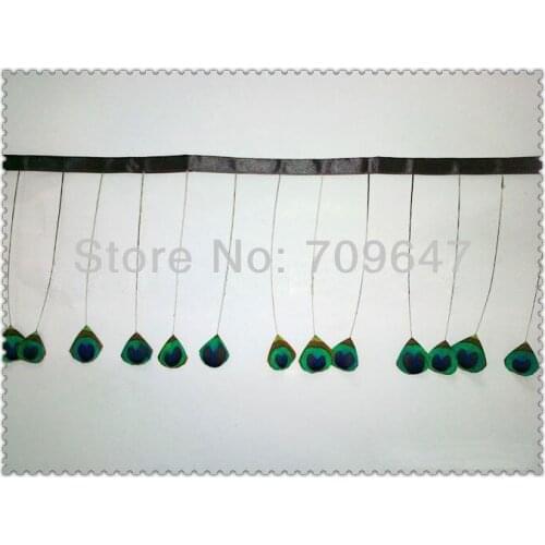 Freeshipping! 2Meters/lot Exquisite Peacock Feather Trim Scissors Arts Peacock feather Fringe Height 11cm with 72pcs Peacock eye