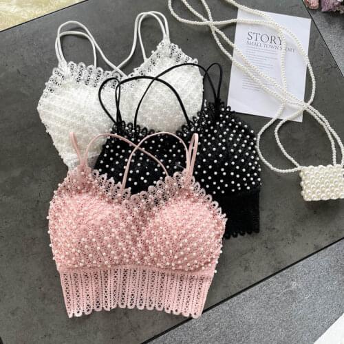 European Summer New Heavy Industry Beaded Hollow Lace Inner with Sexy Bottoming Cropped Tops Women Fashion Streetwear 2021