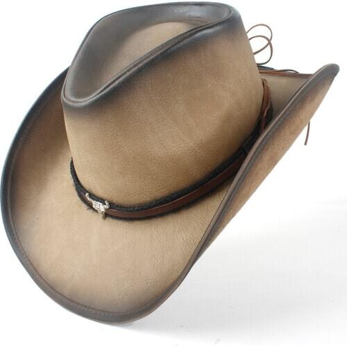 Retro Unisex Leather Western Cowboy Hat For Gentleman Fedora Sombrero Cap Dad Hat