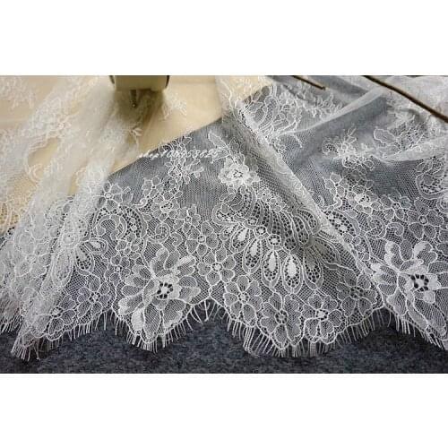 3M/ lot Eyelash Lace Fabric 60cm DIY Soft White Black Nylon Eyelash Lace Trim Home Furnishing wedding veil curtain Material