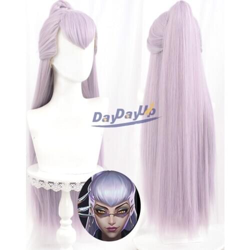 LOL KDA The Baddest Evelynn Light Purple Ponytail Long Role Play Synthetic Hair Halloween Party Cosplay + Free Wig Cap