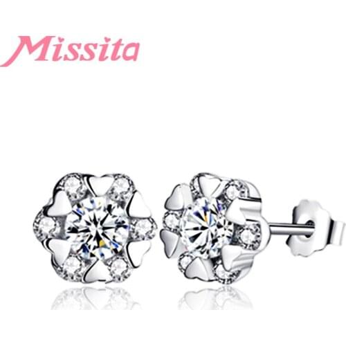 MISSITA 2019 New Fashion Clear Crystal Snowflake Earrings For Women Silver Color Jewelry Brand Stud Earrings Party Gift Hot Sale