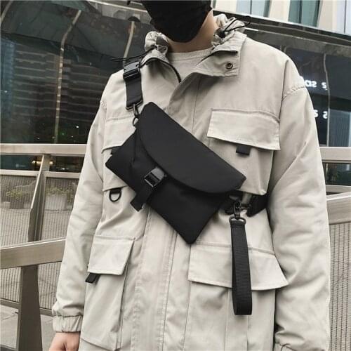 Street Trend Shoulder Bag Multi-Function Men Chest Pouch Outdoors Messenger Bag Solid Color Handbag Nylon Unisex Crossbody Pouch