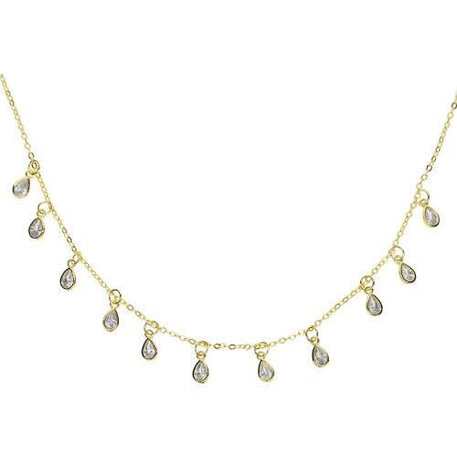 Fashion bohemia style dangle necklace tear drop cubic zirconia CZ drop charm elegant choker short necklace delicate jewelry