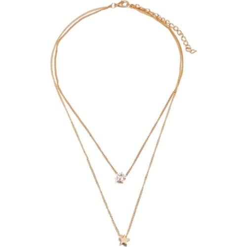 Fashionable five-pointed star choker Women Layered Necklace Star Alloy Rhinestone Pendant Necklace Charm Necklace