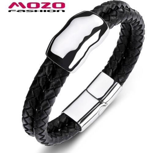 Fashion Male Bracelet Leather Rope Stainless Steel Magnetic Clasps Bangle High Quality Jewelry PS2104