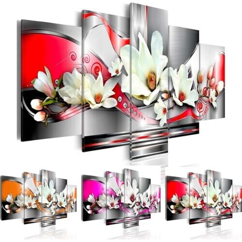 Modular Beautiful Flowers Pictures 5 Piece Hd Canvas Painting Home Decor Modern Poster And Prints For Living Room Wall Art Frame