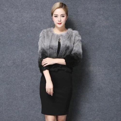 2021 New Real Fur Women Coat High Quality Fashion Slim 3/4 Sleeve Solid Real Rabbit Fur Jacket Rabbit Fur Warm Plush Coats Y914