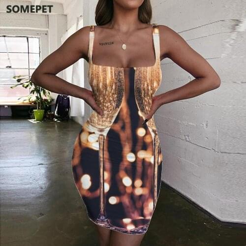 SOMEPET New Year Dress Women Beer Halter Sleeveless Party Ladies Dresses Psychedelic Bodycon Dress Womens Clothing Mini Evening