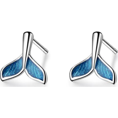 New Cute Mini Blue Mermaid Tail Stud Earrings For Women Trend Creative 925 Sterling Silver Party Gifts Jewelry SAE289