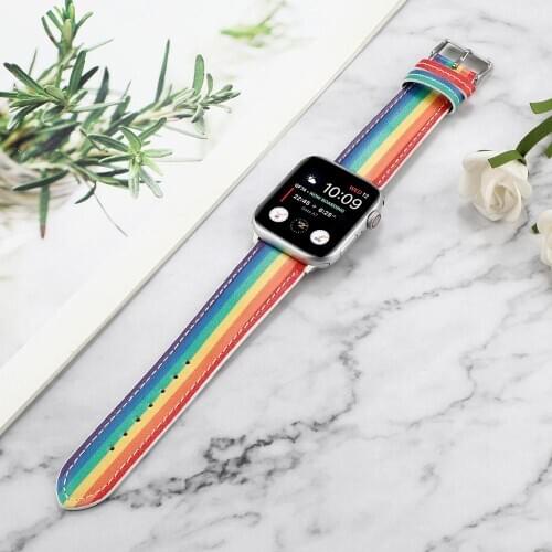 Rainbow Colors Band For Apple Watch Watchbands 38mm 40mm 42mm 44mm Leather Bracelet iWatch Strap Series 1 2 3 4 5