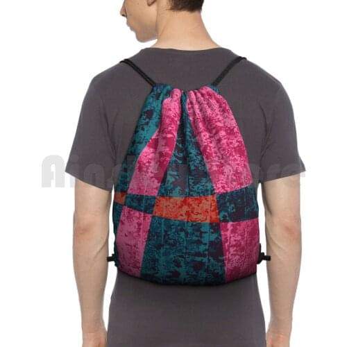 Pink And Teal Blue Abstract Backpack Drawstring Bag Riding Climbing Gym Bag Abstract Pink Teal Blue Purple Pattern Green