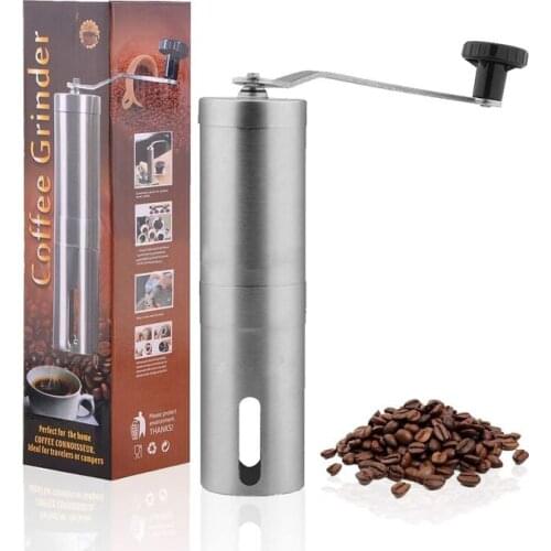 Silver Coffee Grinder Mini Stainless Steel Hand Manual Handmade Adjustable Coffee Bean Mill Kitchen Tool Grinders Easy Clean