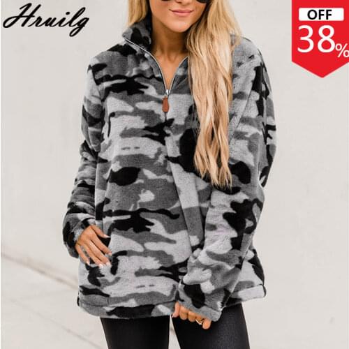 New Winter Sweatshirt Long Sleeve Turn-down Collar Camouflage Print Fashion Oversized Women Clothing Streetwear Women Tops