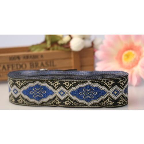 8yards/lot wide 3cm Woven Jacquard Ribbon classical Geometric design dark blue black for curtain and clothing accessory LS-1166