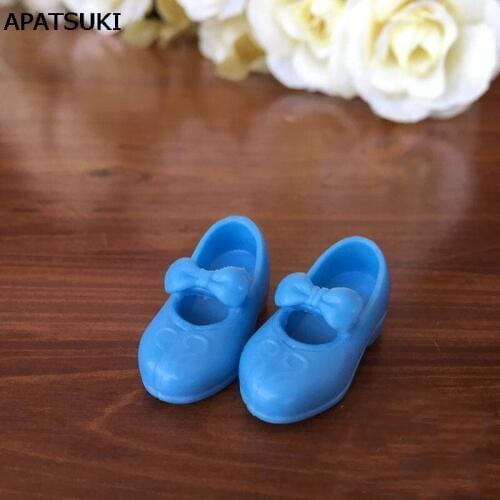 Kids Toy Blue Bowknot Shoes For Blythe Dolls 1/6 Block Heel Shoes For Licca Doll Mini Shoes For Momoko 1/6 BJD Doll Accessories