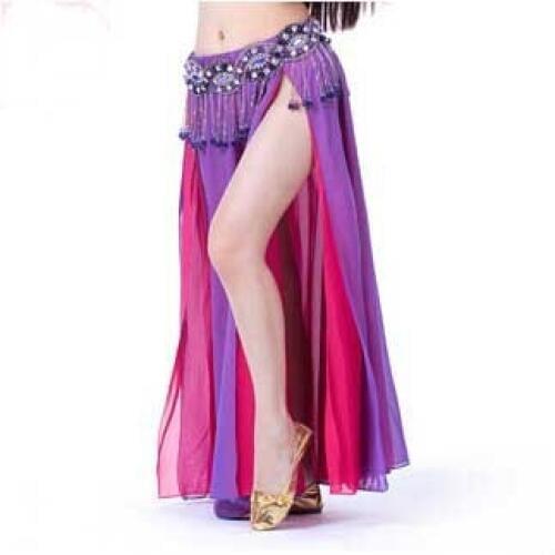 Good quality 2 Layers Split Belly Dance chiffon Skirt graceful nice stage show Skirts