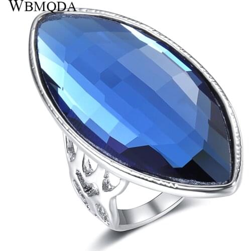 Wbmqda New Arrivals Luxury Blue Glass Crystal Rings For Women Tibetan Silver Vintage Wedding Ring Christmas Gift Punk Jewelry